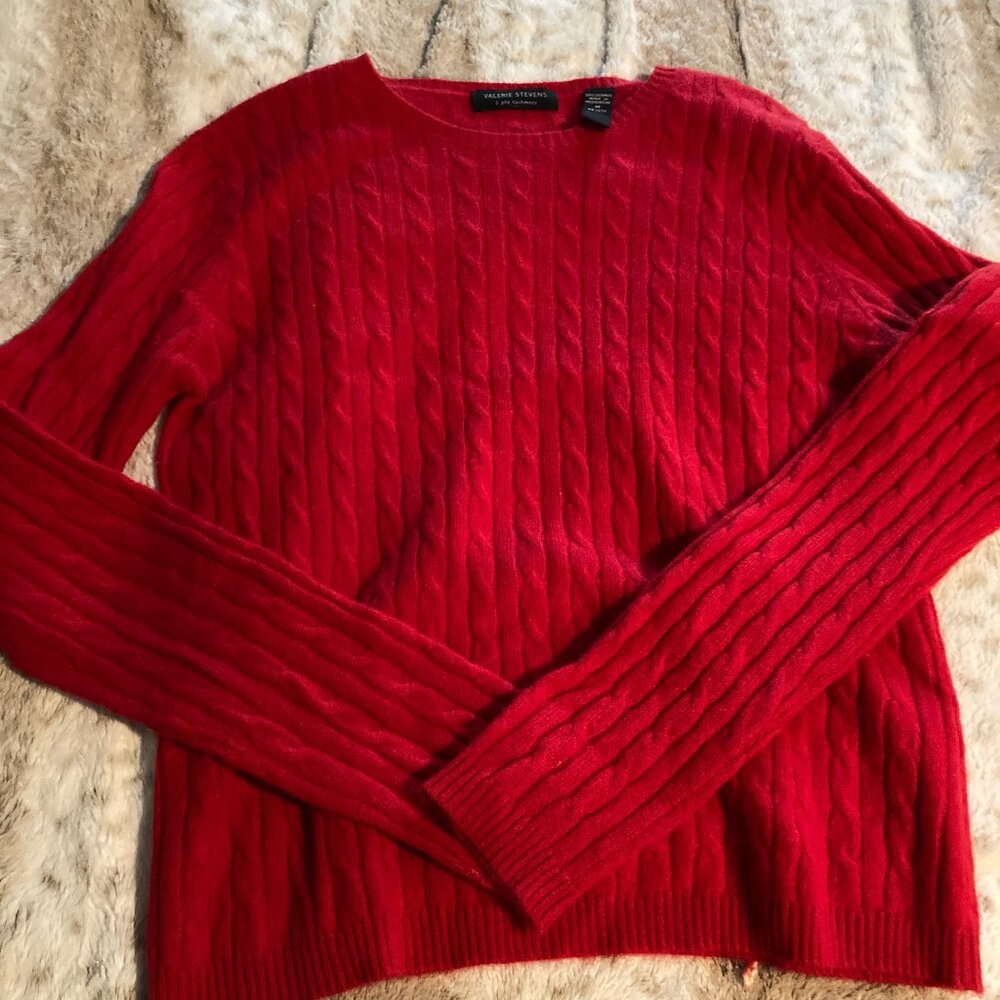 2 Ply Cashmere Crew Neck Red Sweater Size M